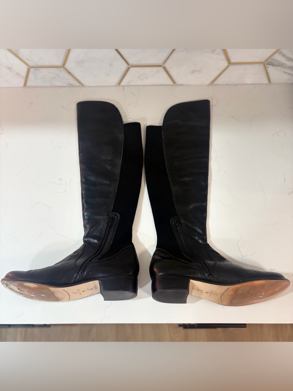 Corso Como Black Leather Over The Knee Boots Stretch Back Size 9M Riding